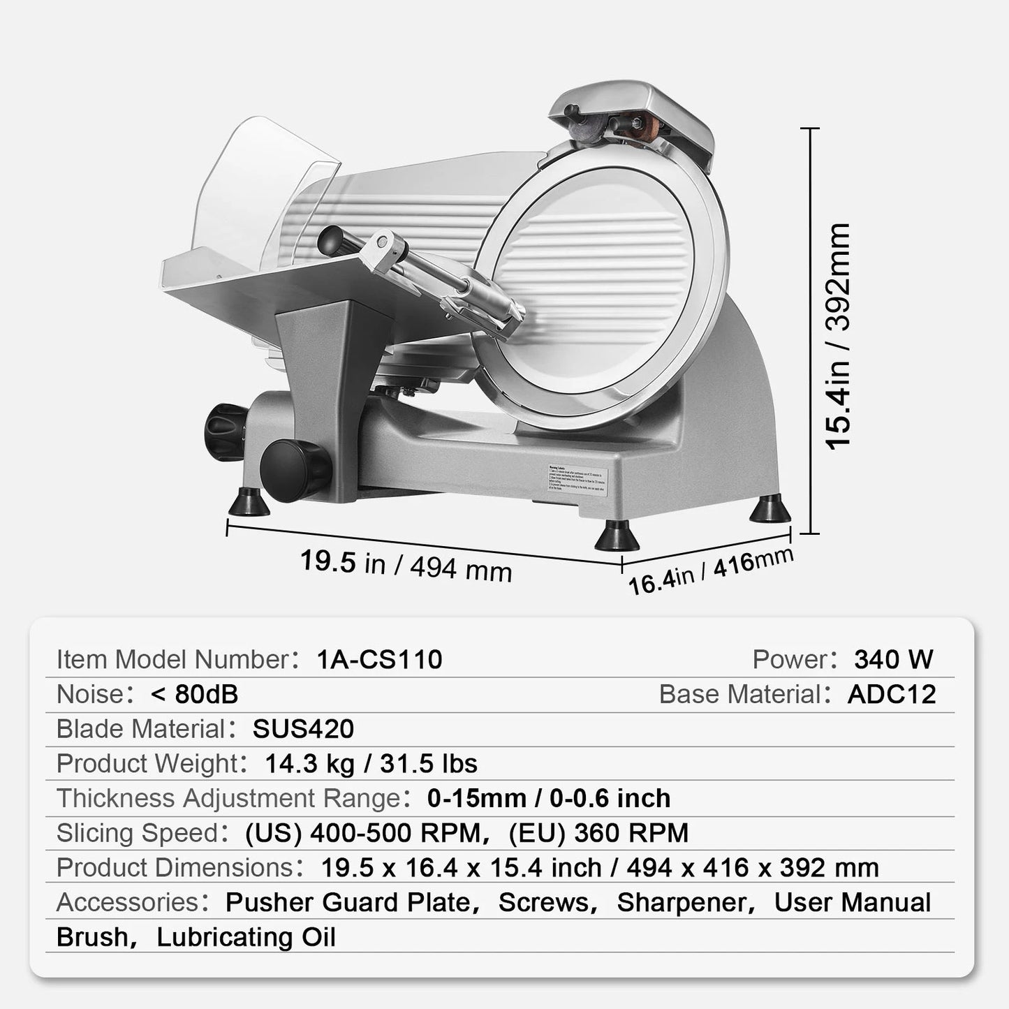 SucceBuy Meat Slicer Carbon Steel Electric Deli Slicer