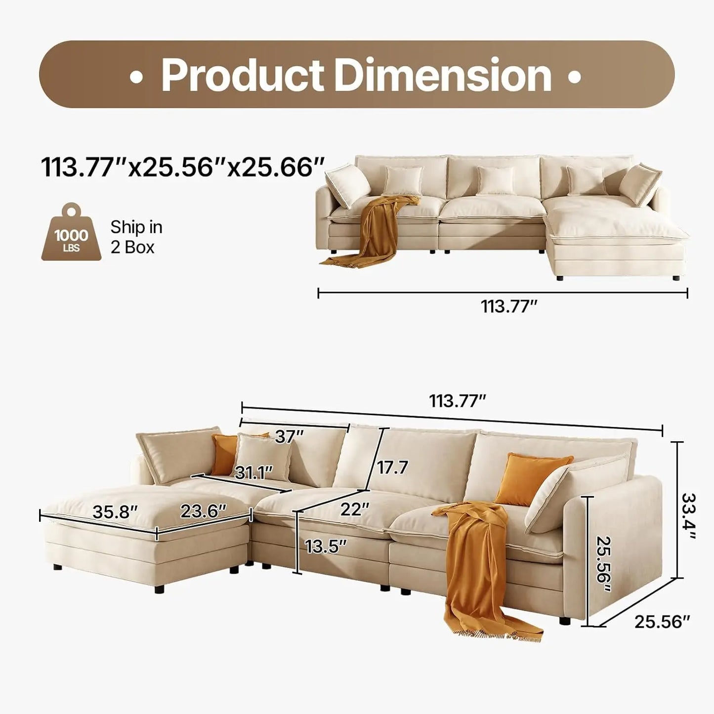 Modern L Shaped Sofa Sectional Cloud Couch Customizable Modular Set