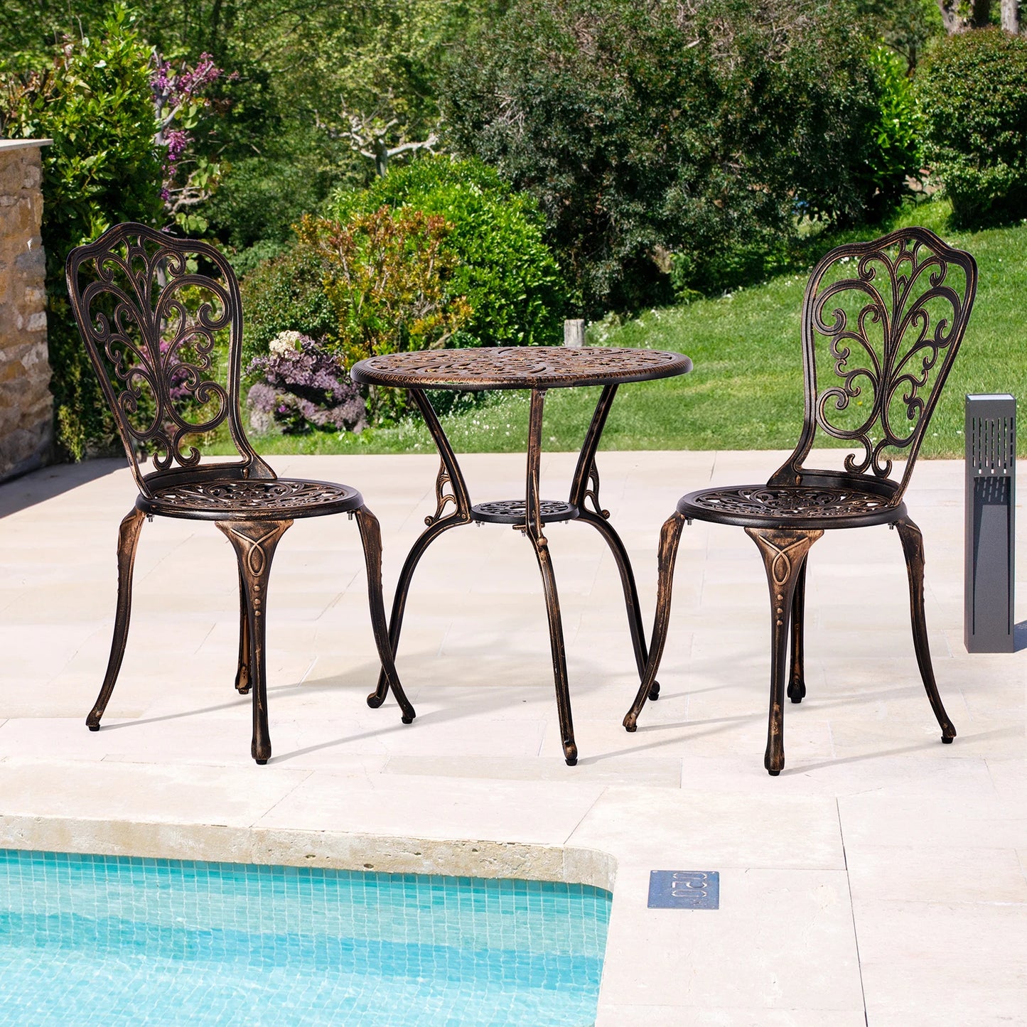 All-Weather Cast Aluminum Outdoor Bistro Set 3Pcs, Butterfly Style for Garden & Balcony