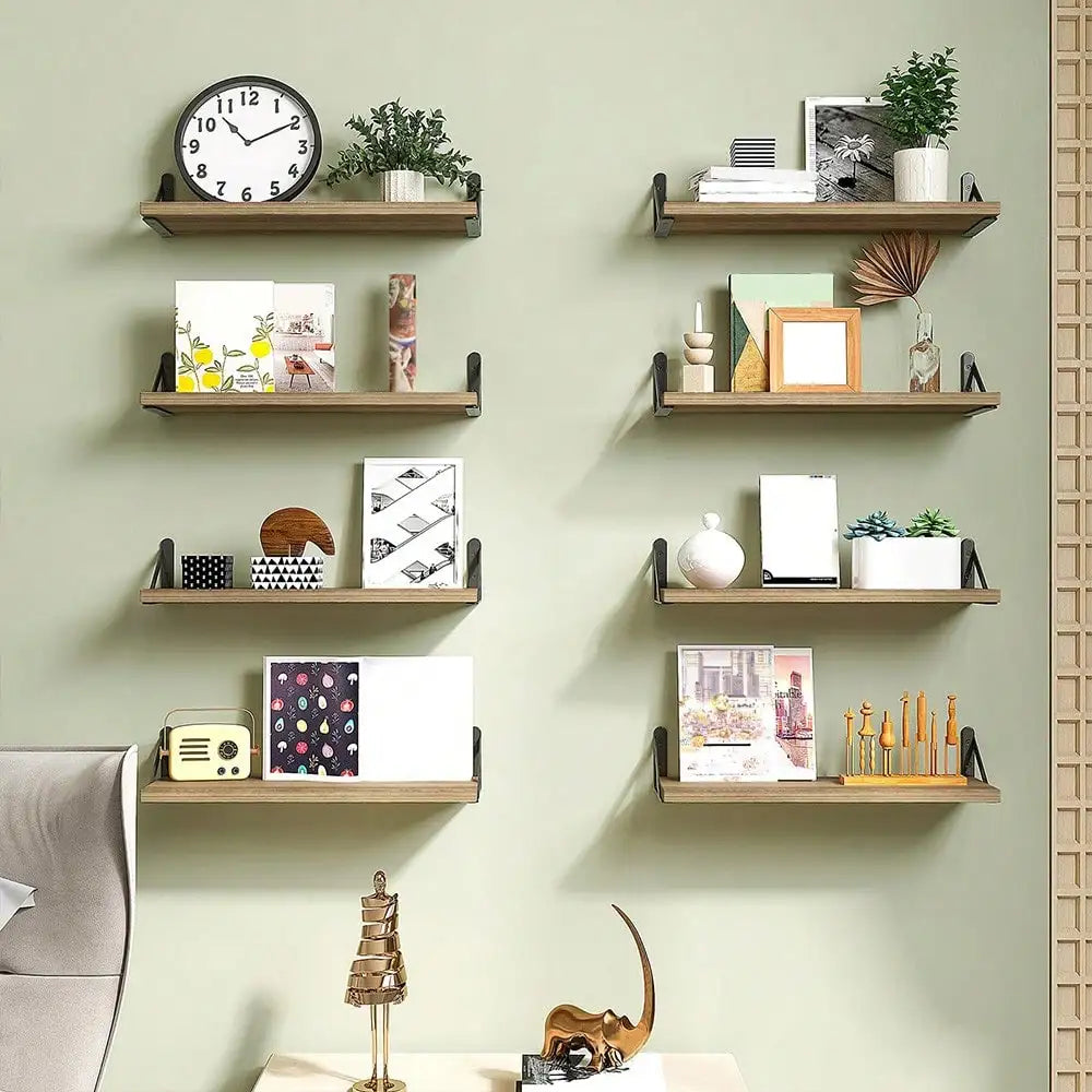 Tomnk 8 Piece Floating Shelves Rustic Wood Wall Decor And Storage