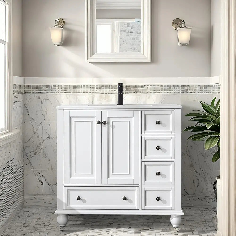 American Retro Classic Style Luxury Waterproof Wooden Bathroom Wash Storage Cabinet and Vanity