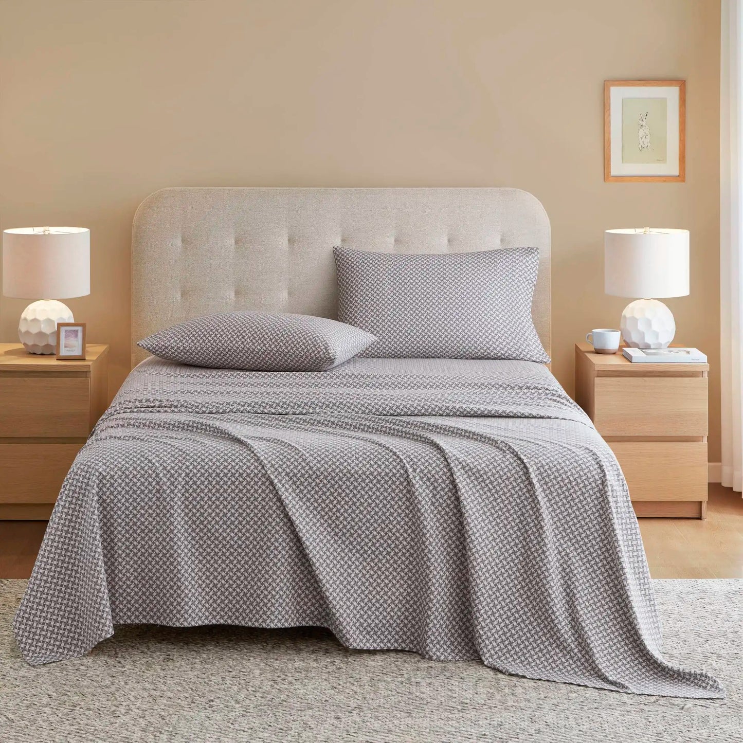 NONECN Snowflake Cotton Flannel Sheet Set For Bedroom