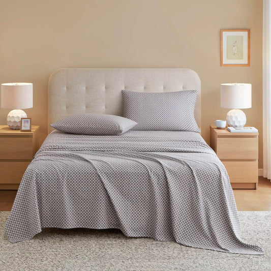 NONECN Snowflake Cotton Flannel Sheet Set For Bedroom