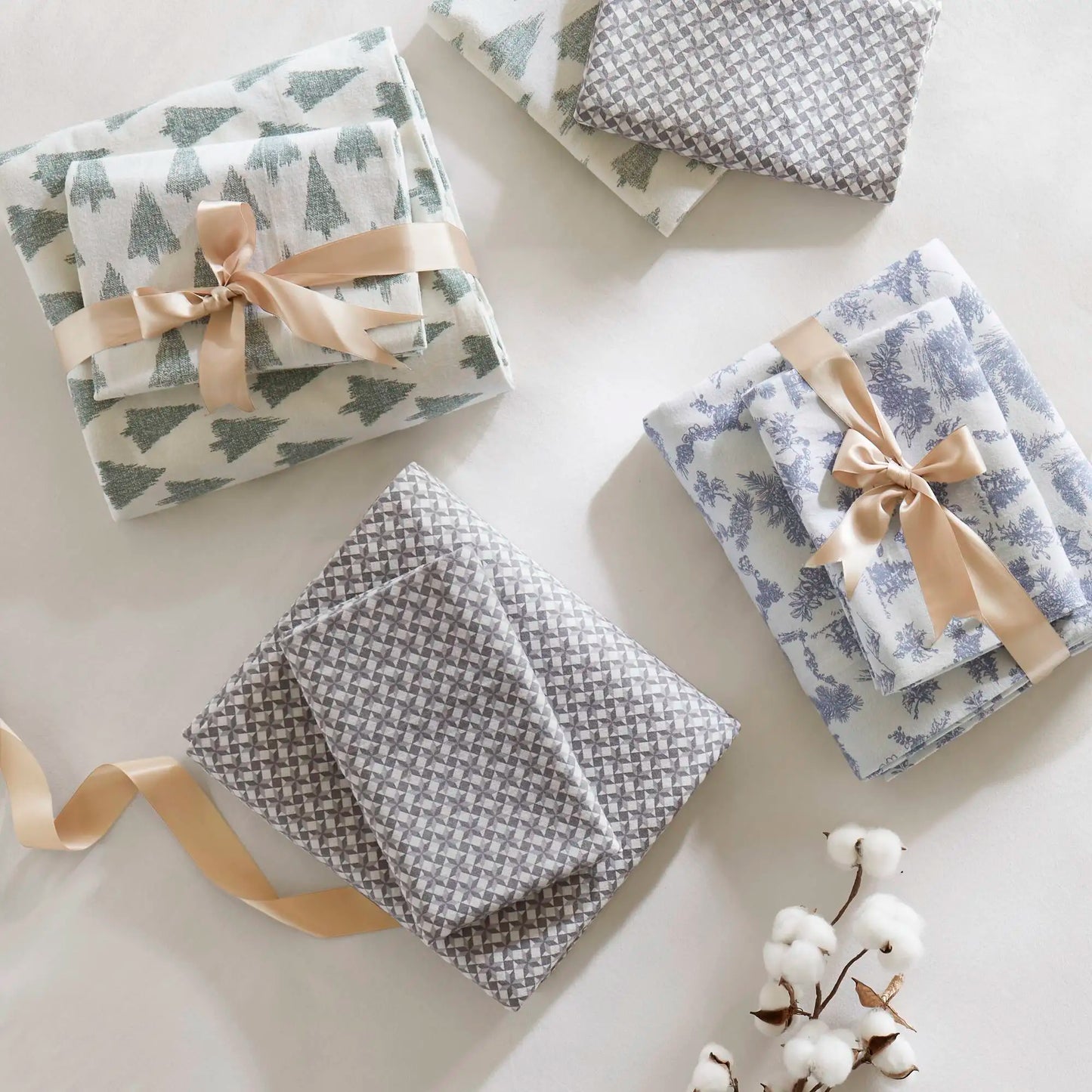 NONECN Snowflake Cotton Flannel Sheet Set For Bedroom