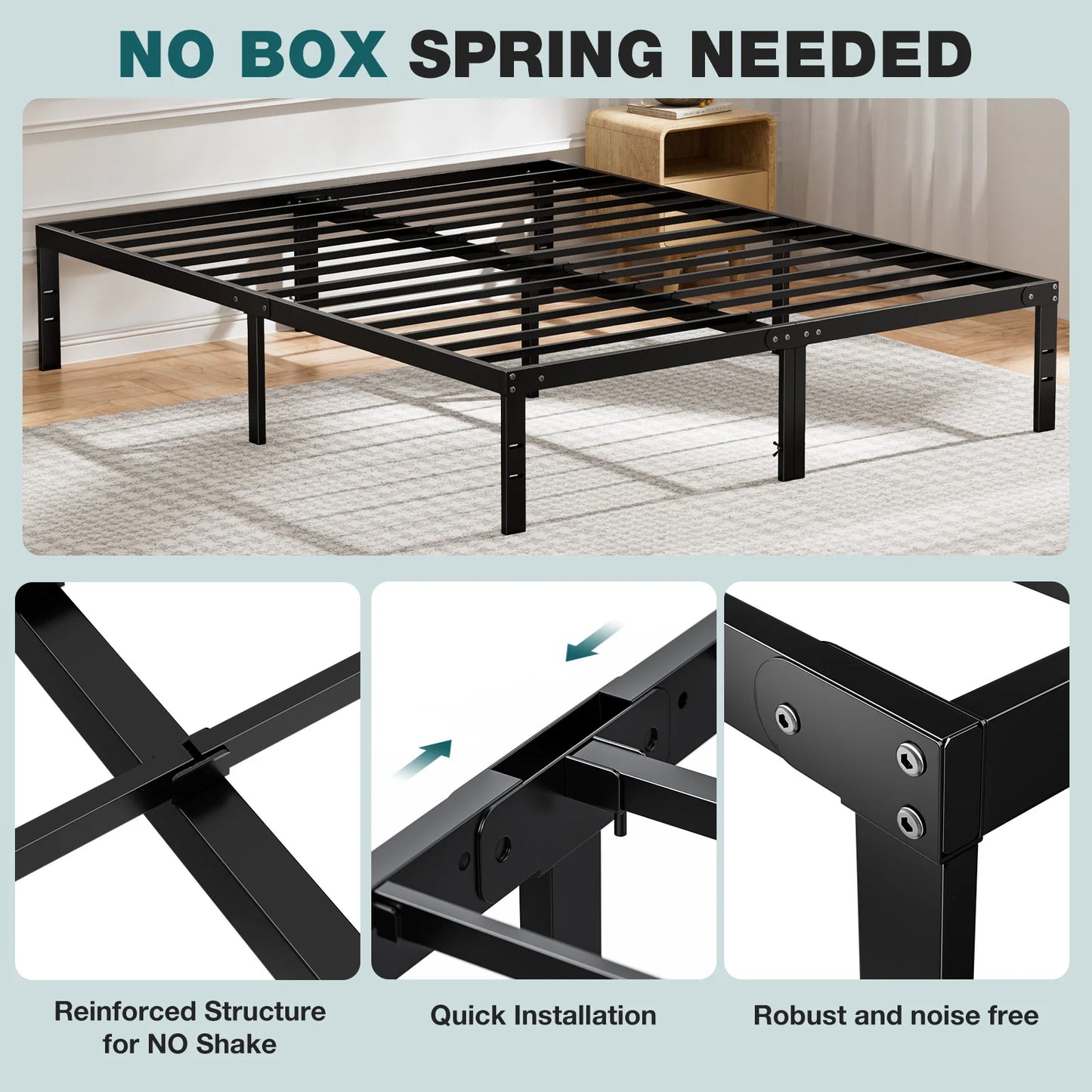MCQ Basic Metal Bed Frame With Storage Platform Slat Support
