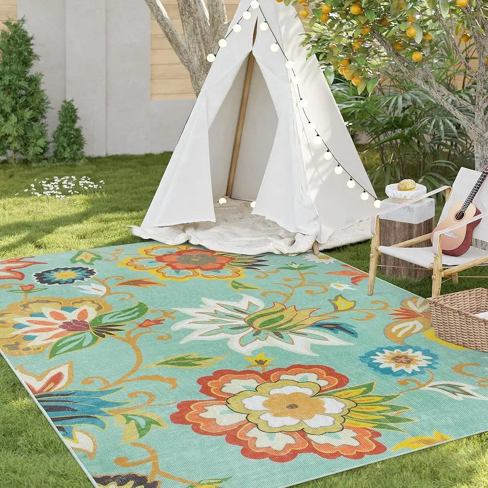 DIXSG Floral Indoor Outdoor Rug For Patio And Balcony