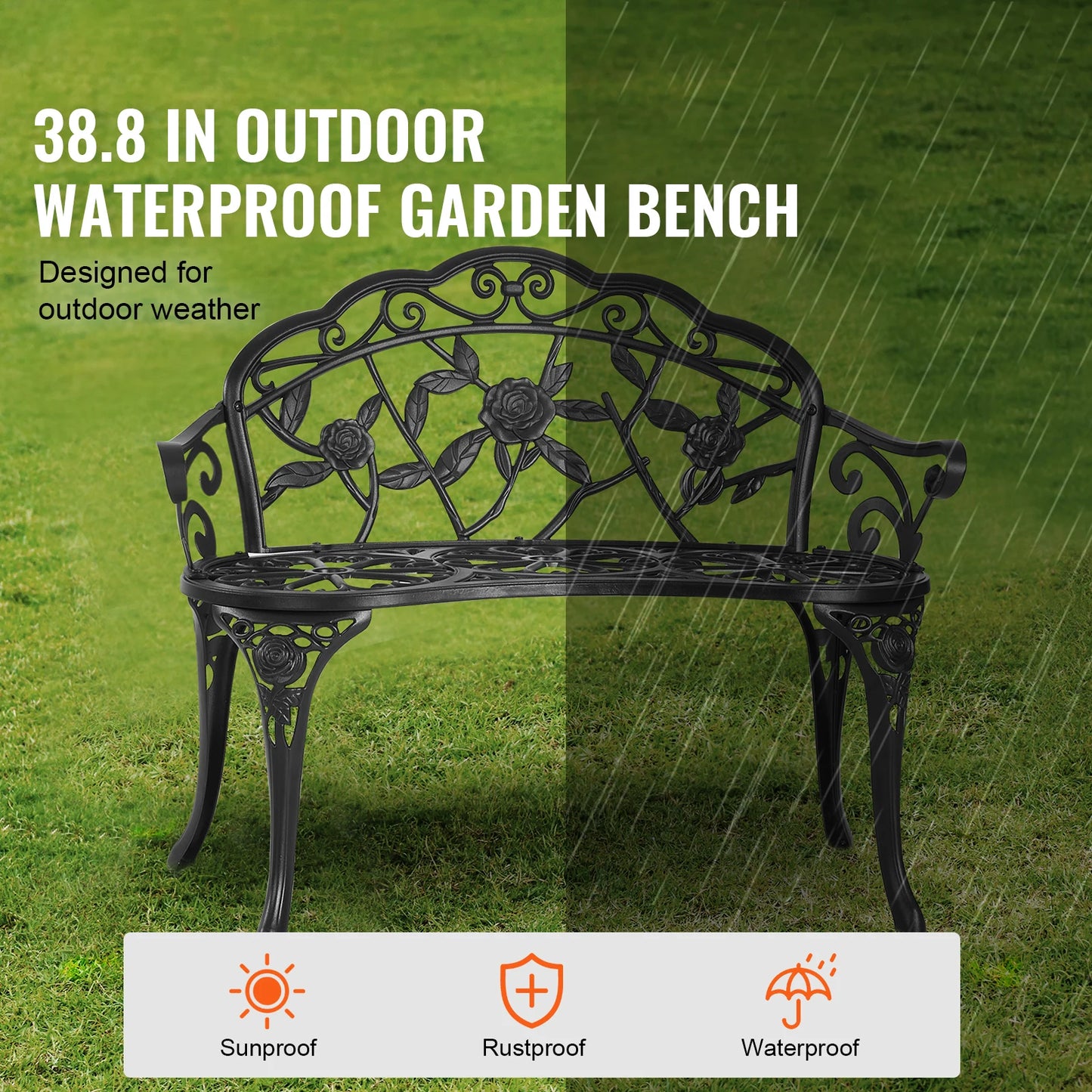 SucceBuy Outdoor Garden Bench Wood And Metal Park Bench