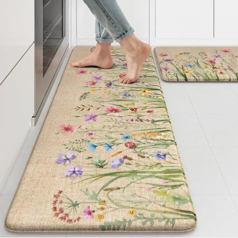 Anti Fatigue Kitchen Mat Floral Set Cushioned Non Slip