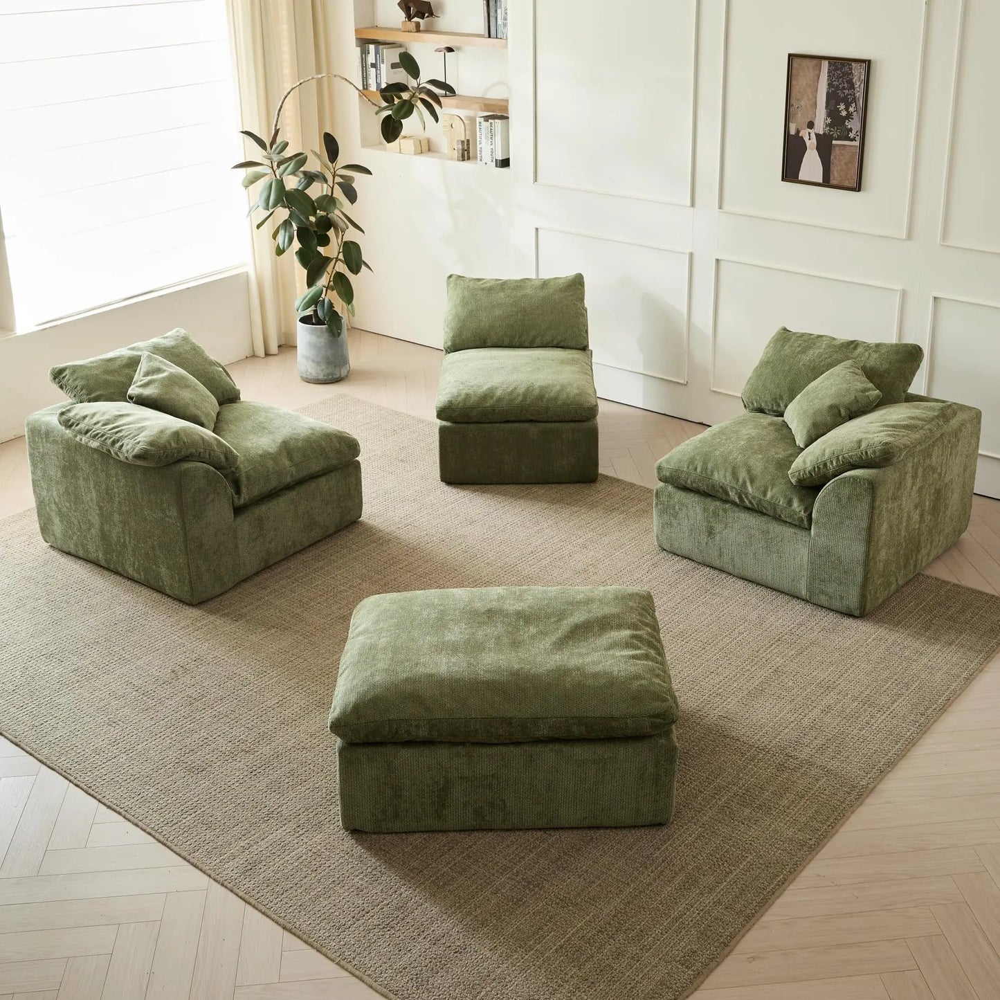 Yeflixvrau Cloud Modern L-Shaped Modular Sofa With Ottoman