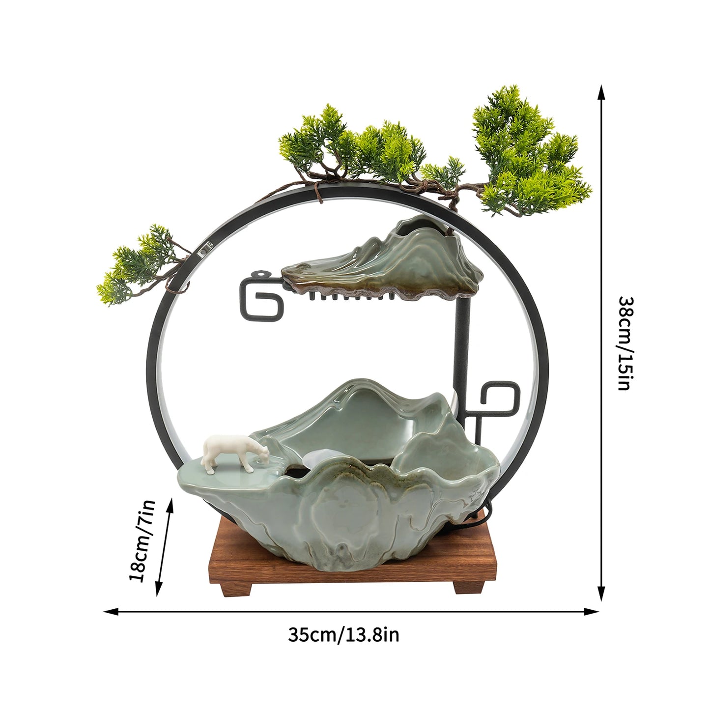 Indoor Tabletop Water Fountain With Mist And LED Feng Shui Home Decor