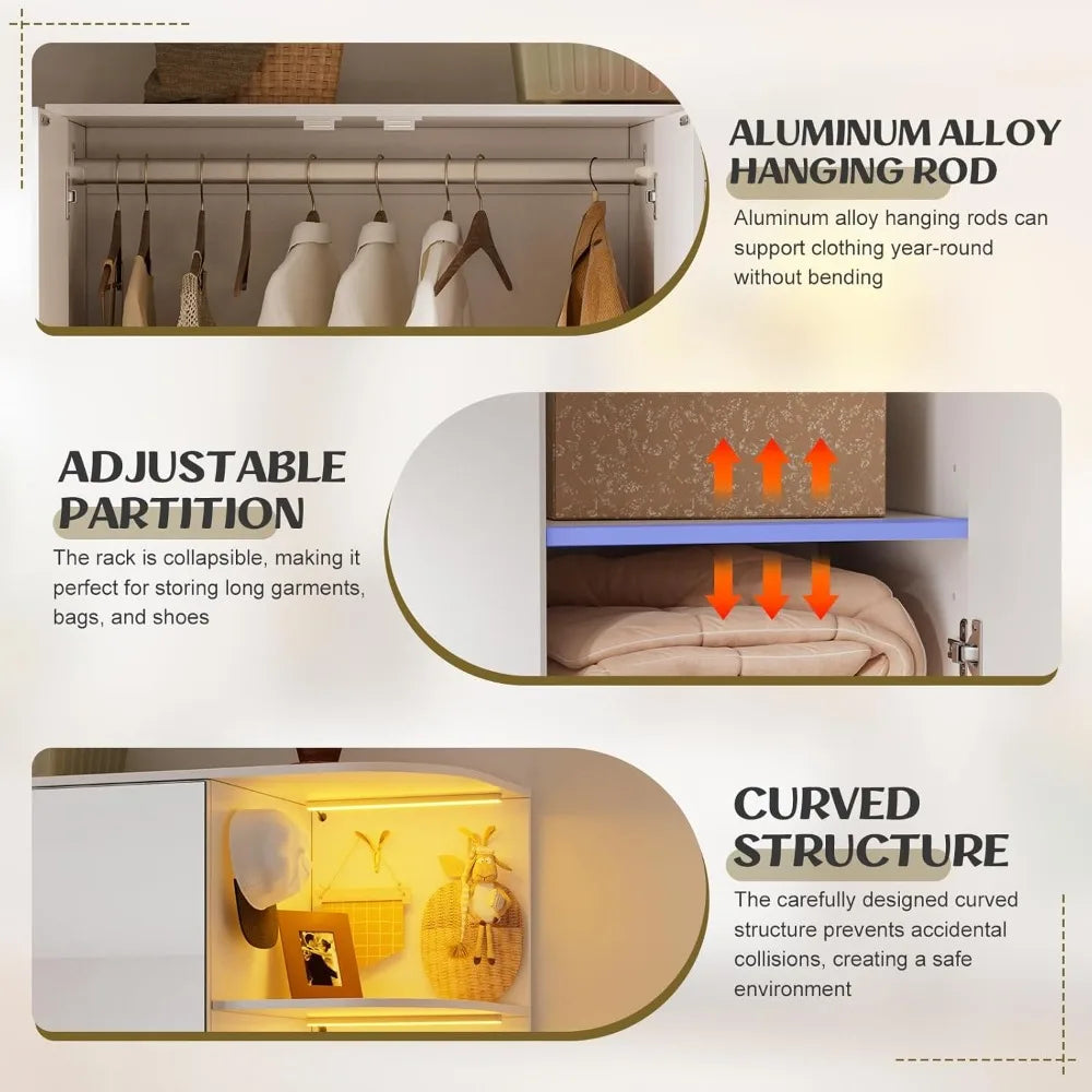 Chengwei 3 Door Armoire Wardrobe With Mirror And LED Lighting