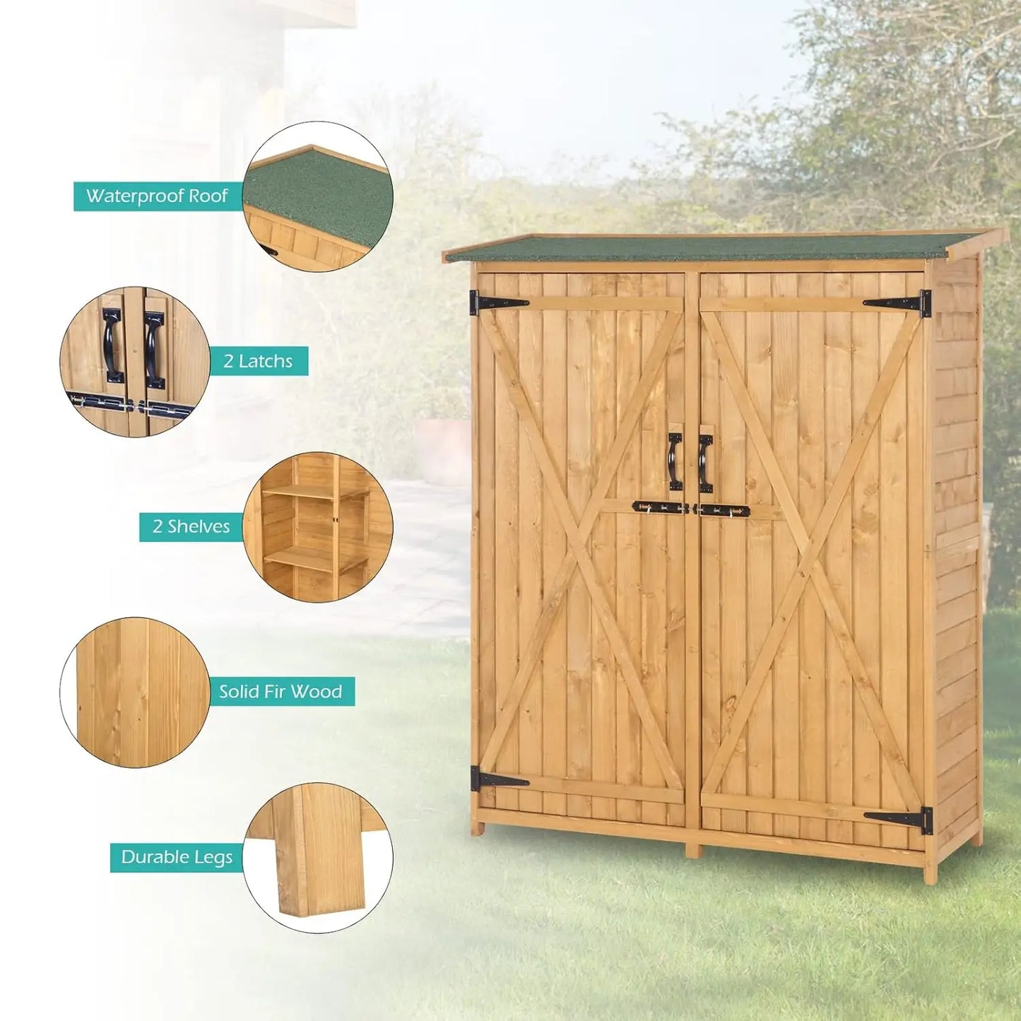 Upgraded Outdoor Wooden Storage Shed, Extra Large Garden Shed Outside Tool Cabinet with 2 Safety Latches, Customized