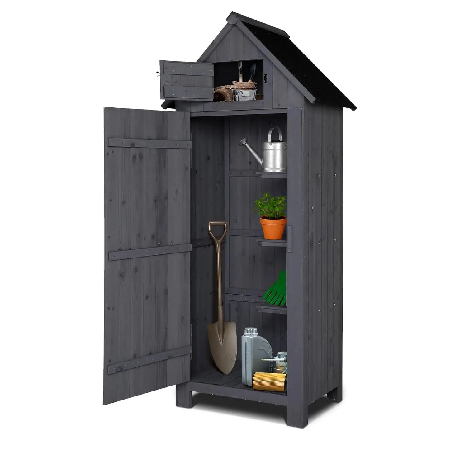 Outdoor Wooden Storage Shed, Garden Shed Outside Tool Cabinet with Safety Latch, Patio Storage Organizer, Customized