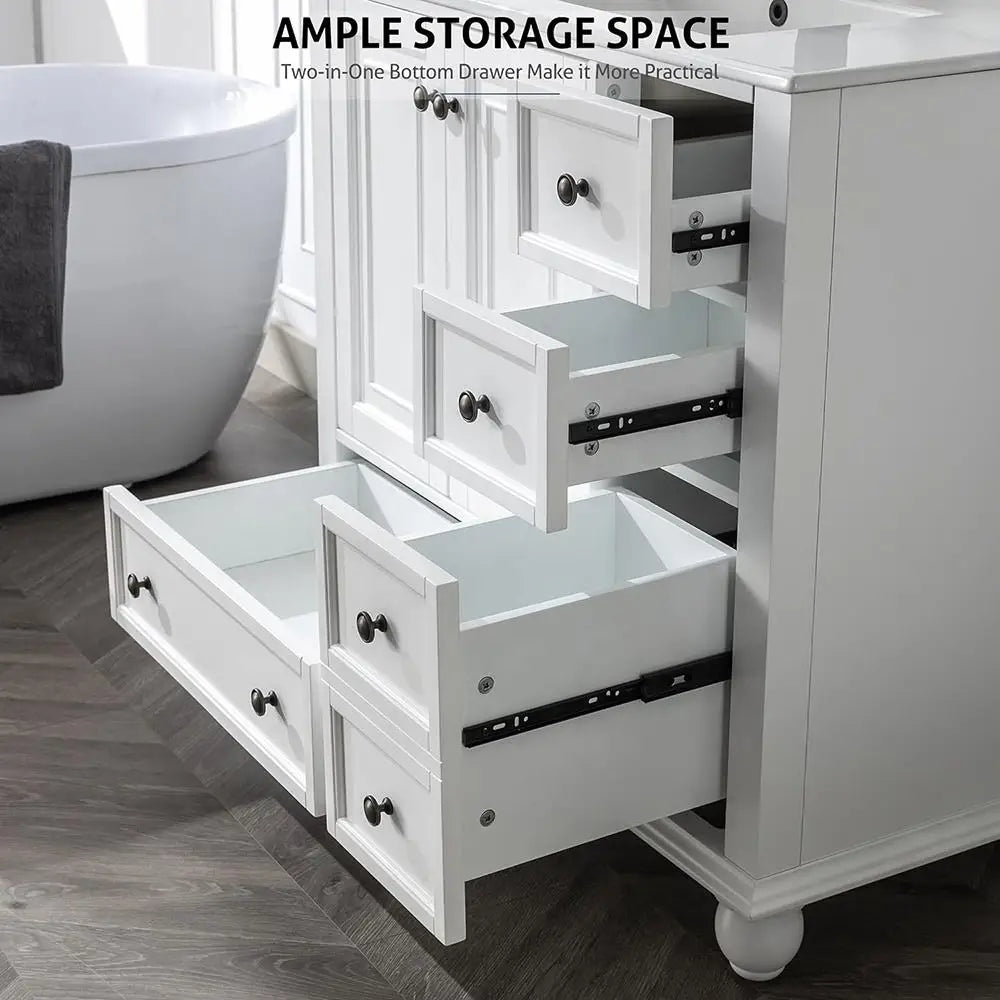 American Retro Classic Style Luxury Waterproof Wooden Bathroom Wash Storage Cabinet and Vanity