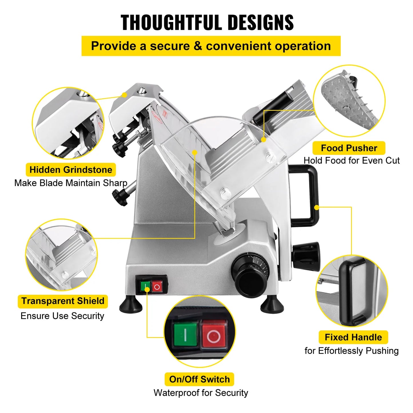 SucceBuy Meat Slicer Carbon Steel Electric Deli Slicer