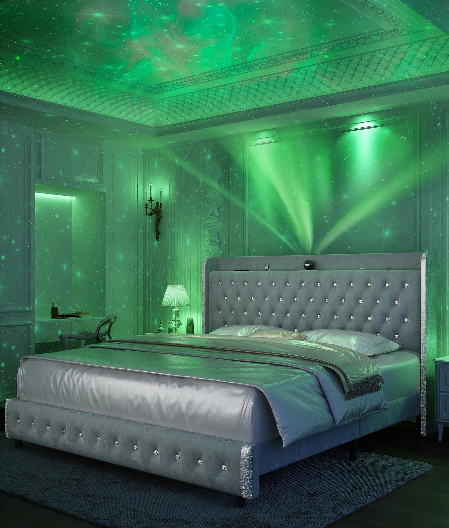 GEGOFORU LED Upholstered Bed Frame With Galaxy Headboard