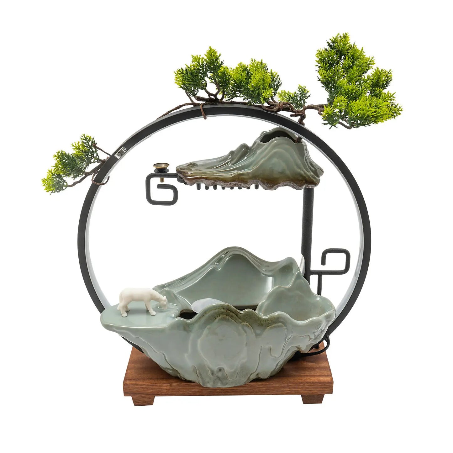 Indoor Tabletop Water Fountain With Mist And LED Feng Shui Home Decor