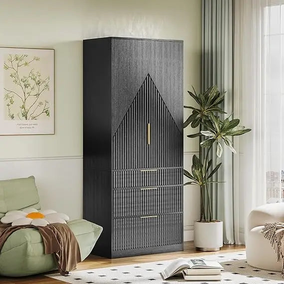 Wooden Wardrobe Armoire With Double Doors And Three Drawers