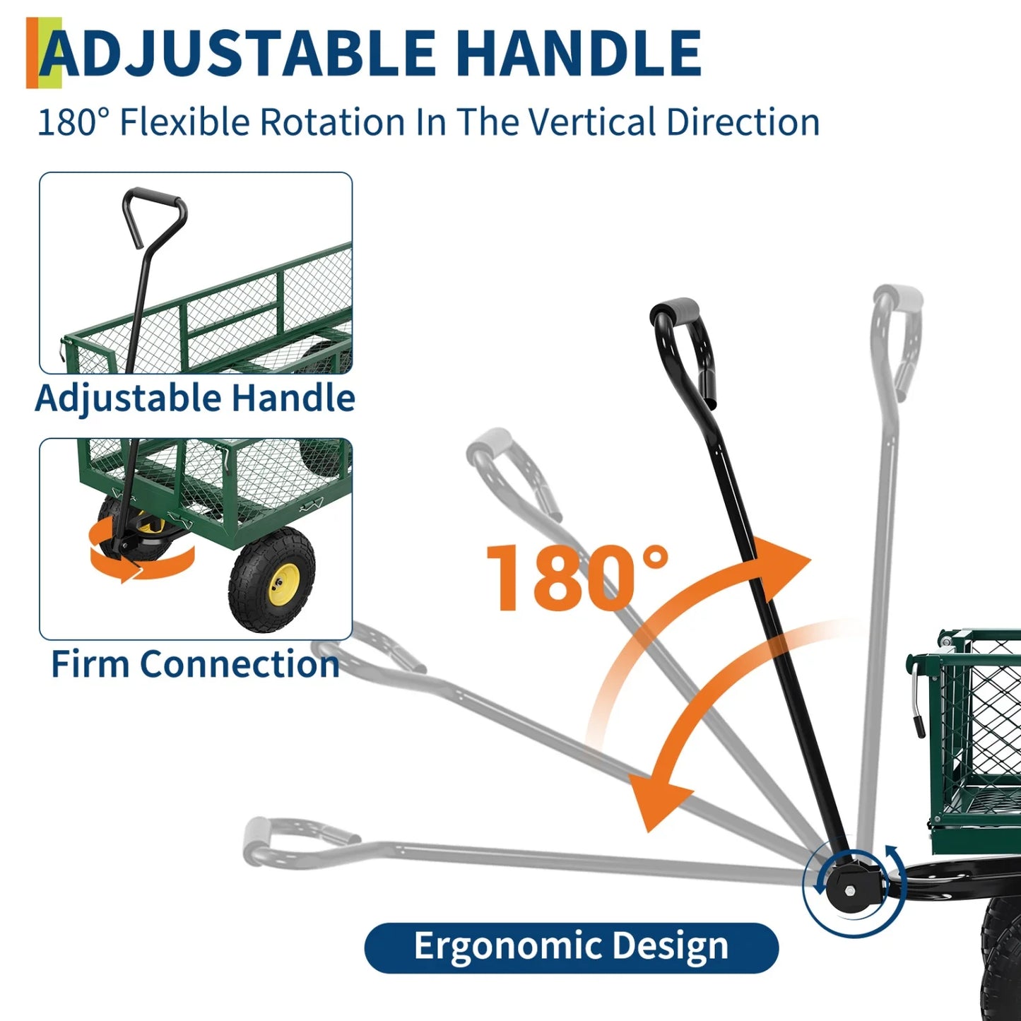 Heavy Duty 900 lbs Capacity Garden Cart Utility Wagon,10" Pneumatic Tires,Removable Sides & Adjustable Handle,for Camping,Patio