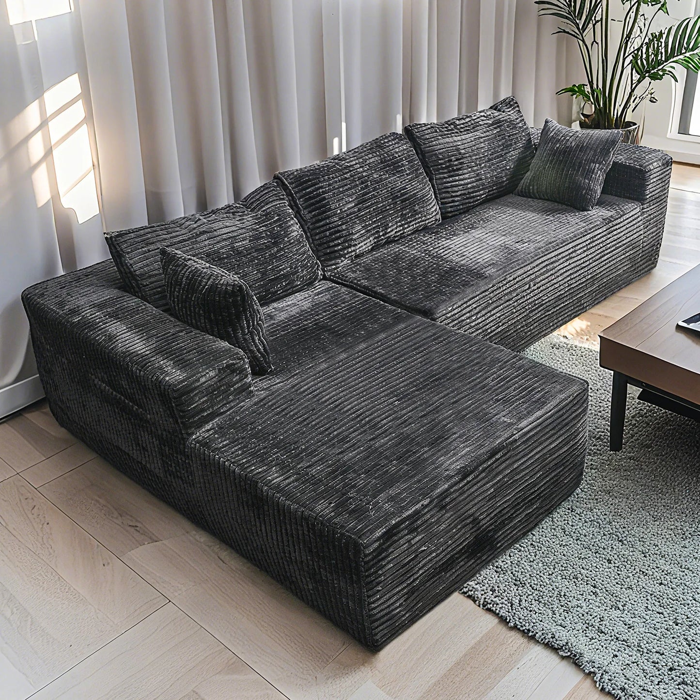 Cloud Like Corduroy Sectional Sofa With Built In Storage