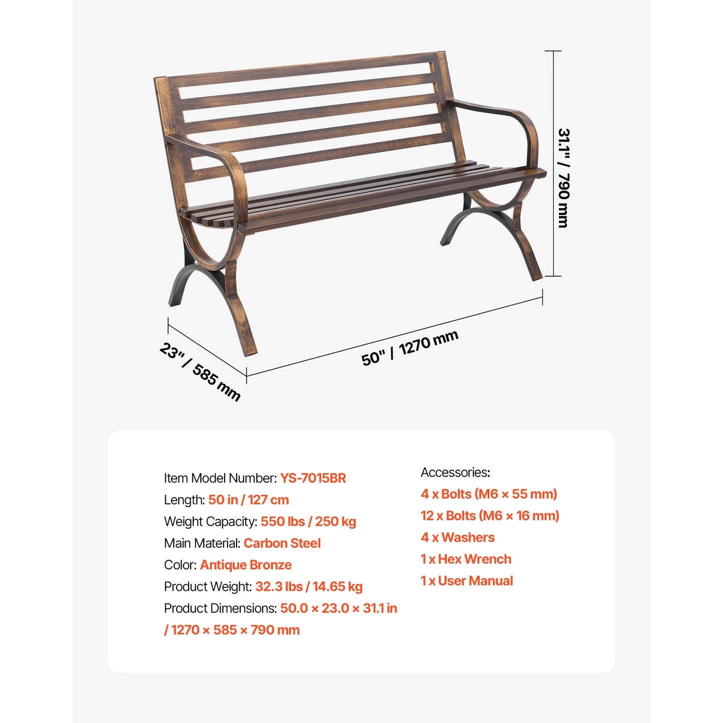 SucceBuy Outdoor Garden Bench Wood And Metal Park Bench
