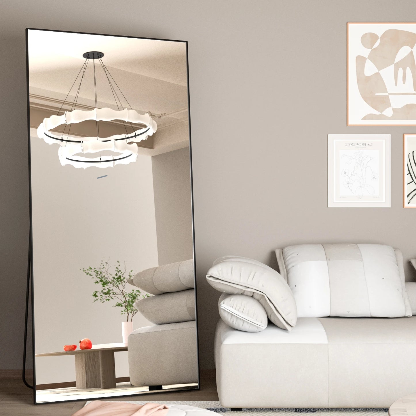 Full Body Floor Mirror With Black Metal Frame Decor