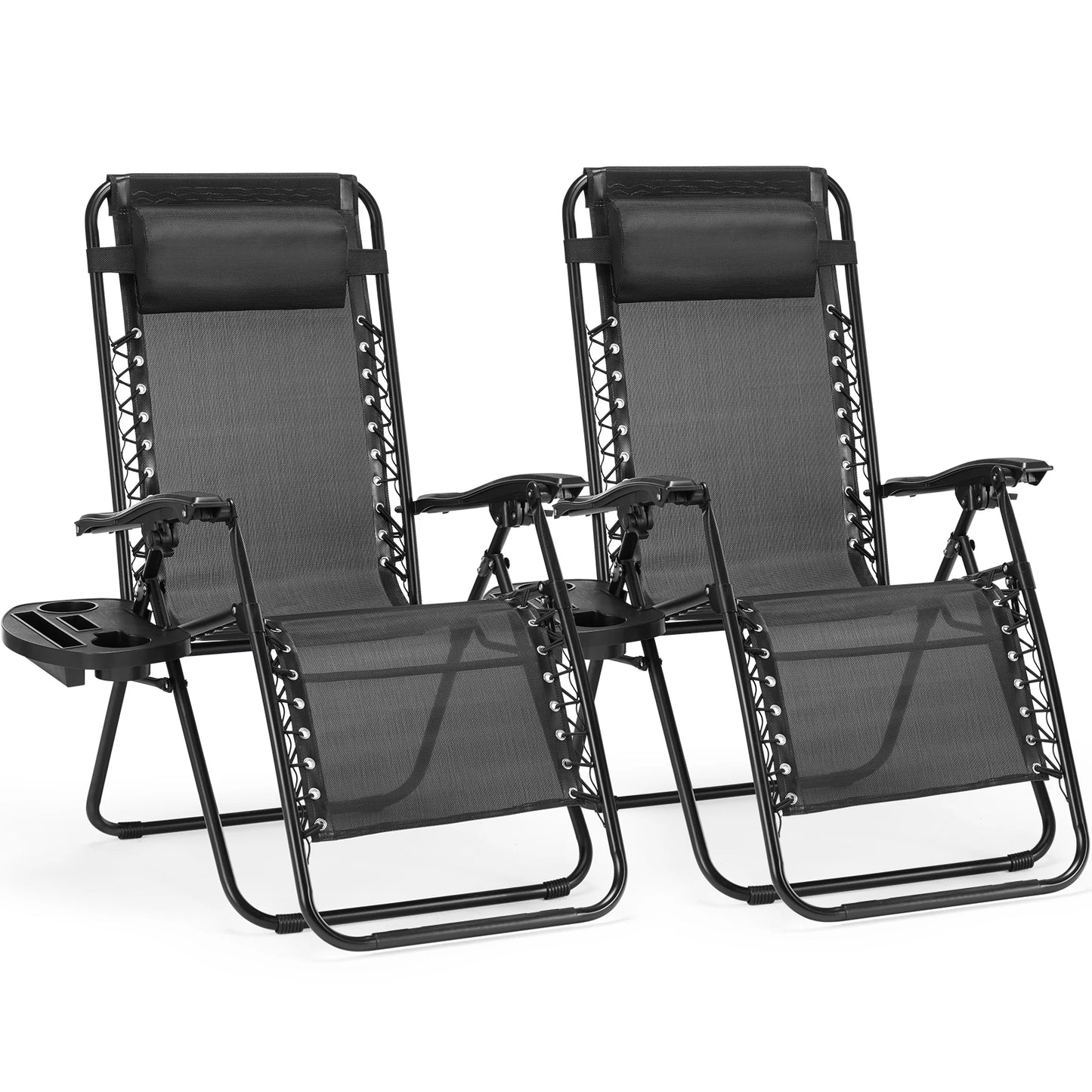 JHK Zero Gravity Portable Recliners 2-Pack With Cup Holders