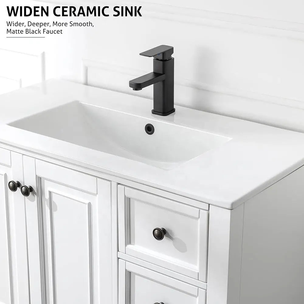 American Retro Classic Style Luxury Waterproof Wooden Bathroom Wash Storage Cabinet and Vanity