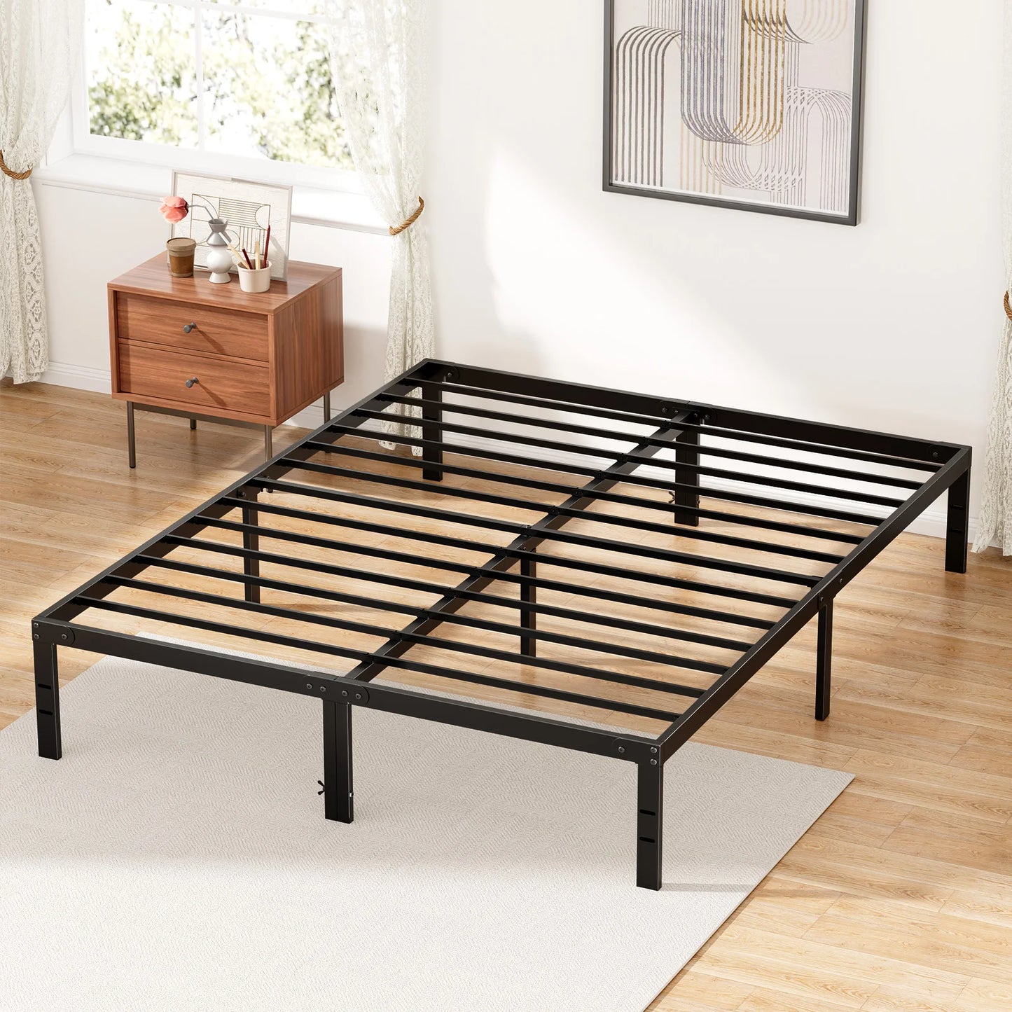 MCQ Basic Metal Bed Frame With Storage Platform Slat Support