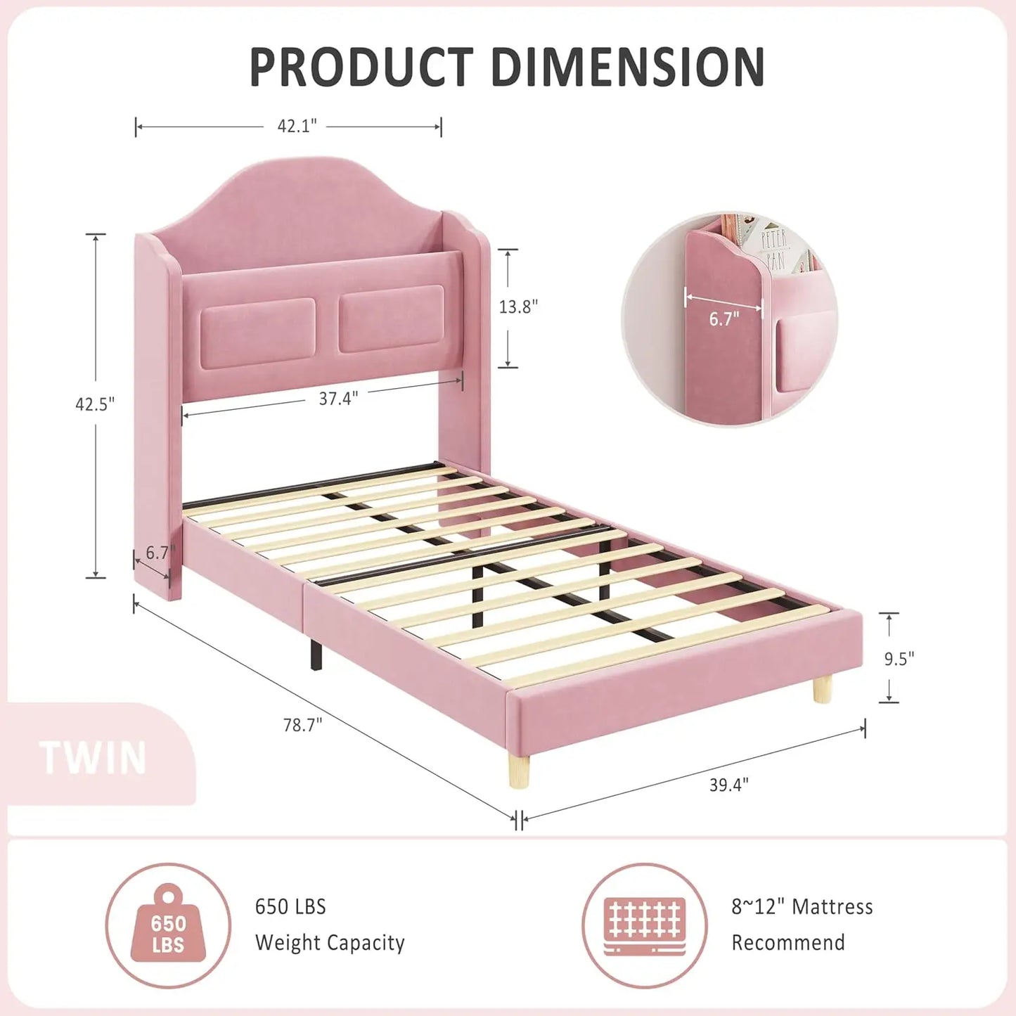 HiMISS Upholstered Bed Frame With LED Lights And Storage Headboard