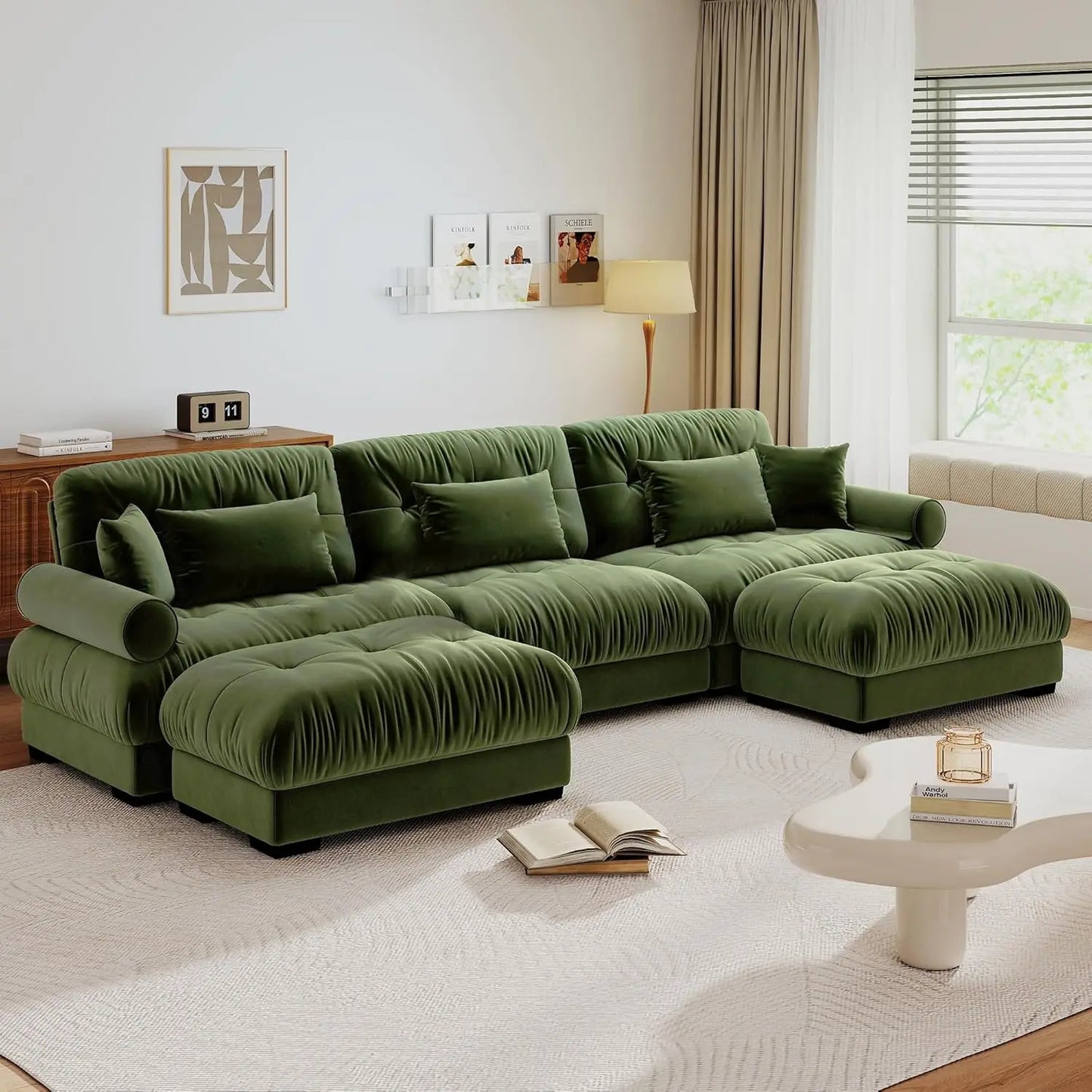 Cloud Couch Velvet Modular Sectional Sofa With Ottoman