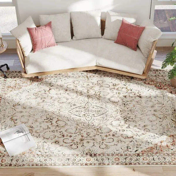 HOMCOM Floral Non Slip Machine Washable Area Rug Living Room