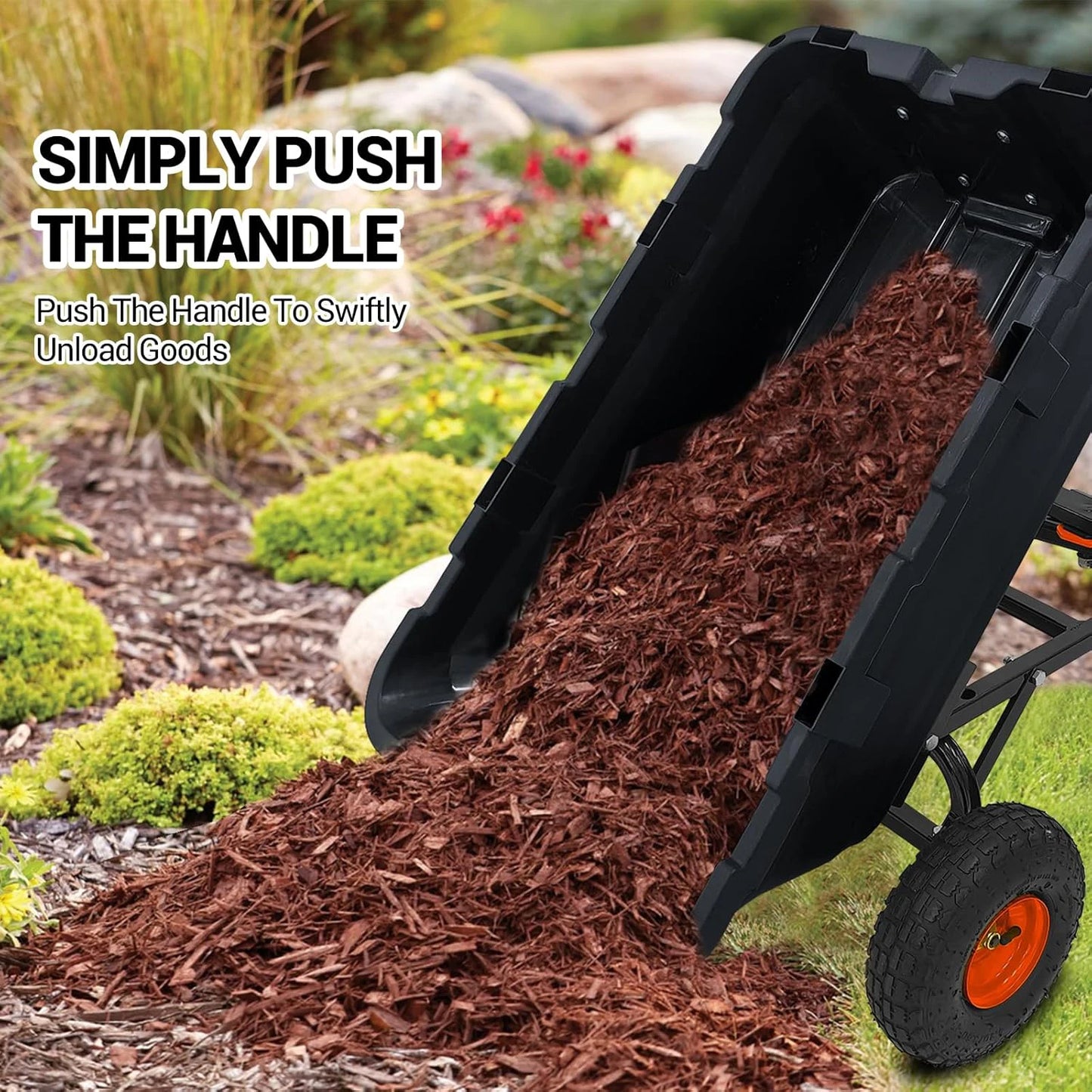 900 Lb Poly Garden Dump Cart, Heavy-Duty Utility Garden Wagon on Wheels with 10-Inch All-Terrain Tyres, 180° Rotating Handle