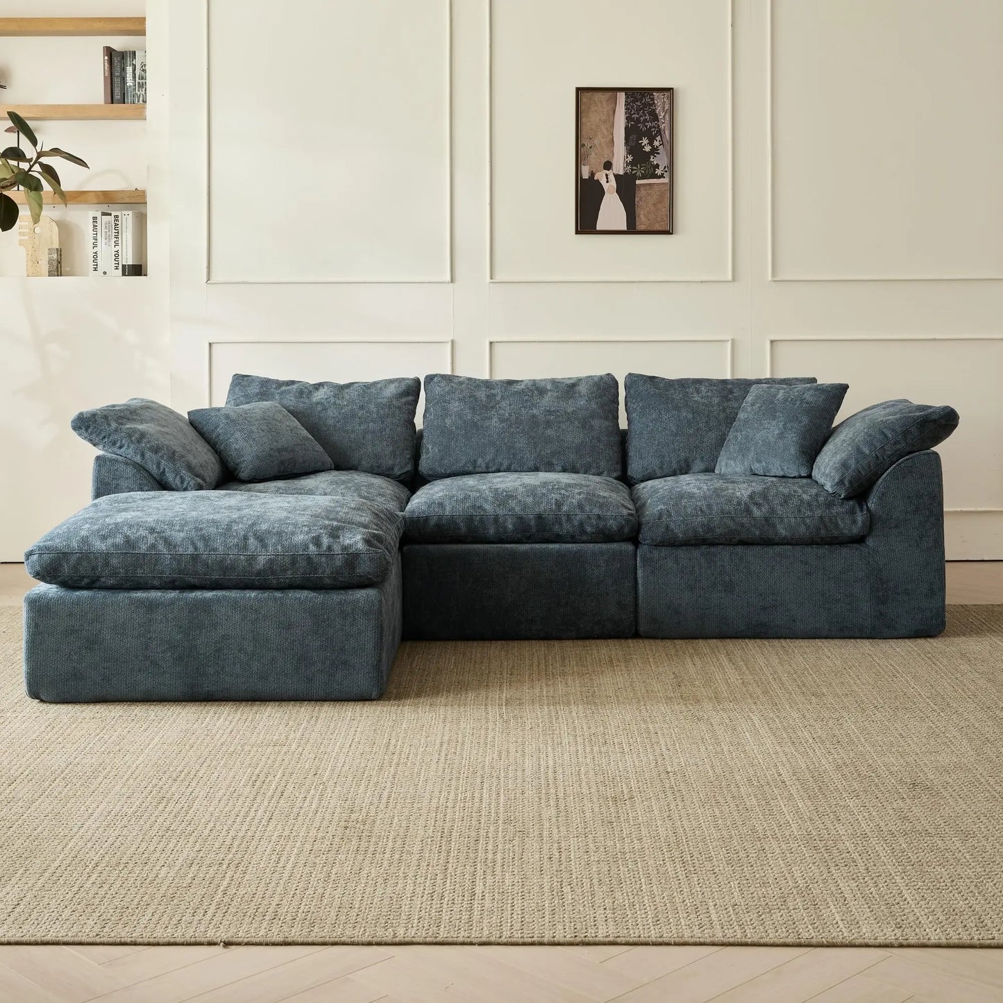 YeflixvrauCN Modern Cloud L-Shaped 3-Seater Sofa With Ottoman