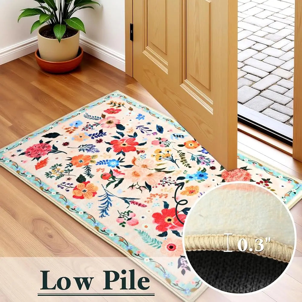 DIXSG Floral Entryway Rug Boho Non Slip Washable Soft