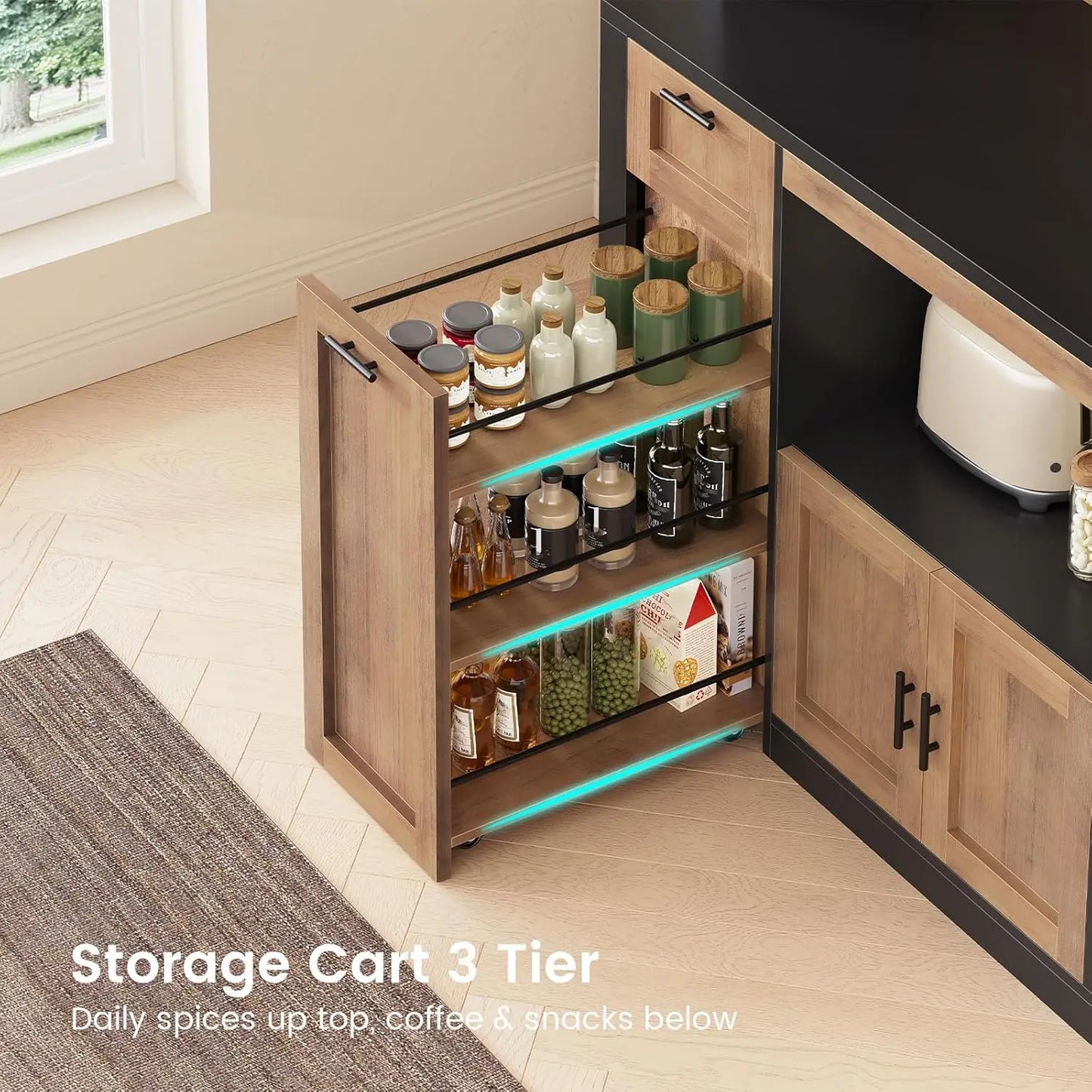 HUANZHUANG Pantry Cabinet With Charging Station And LED Light