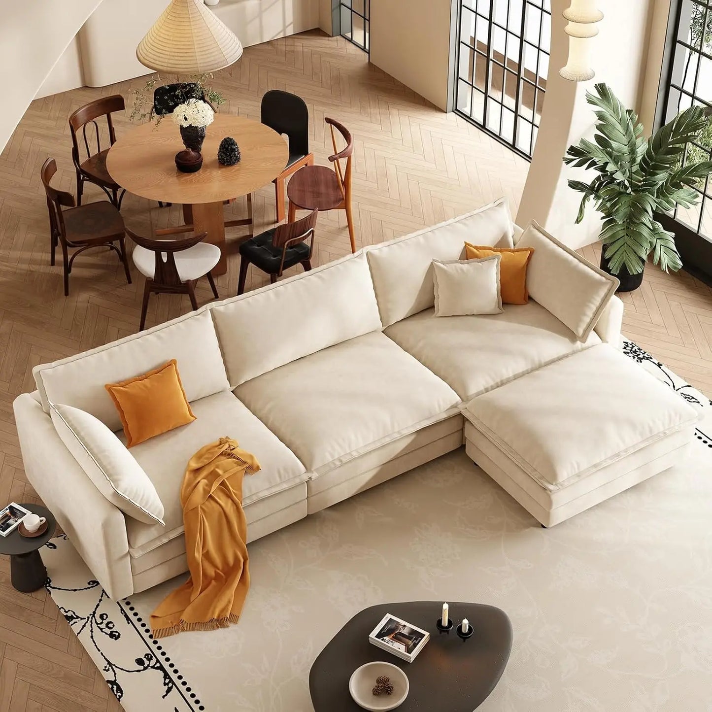 Modern L Shaped Sofa Sectional Cloud Couch Customizable Modular Set