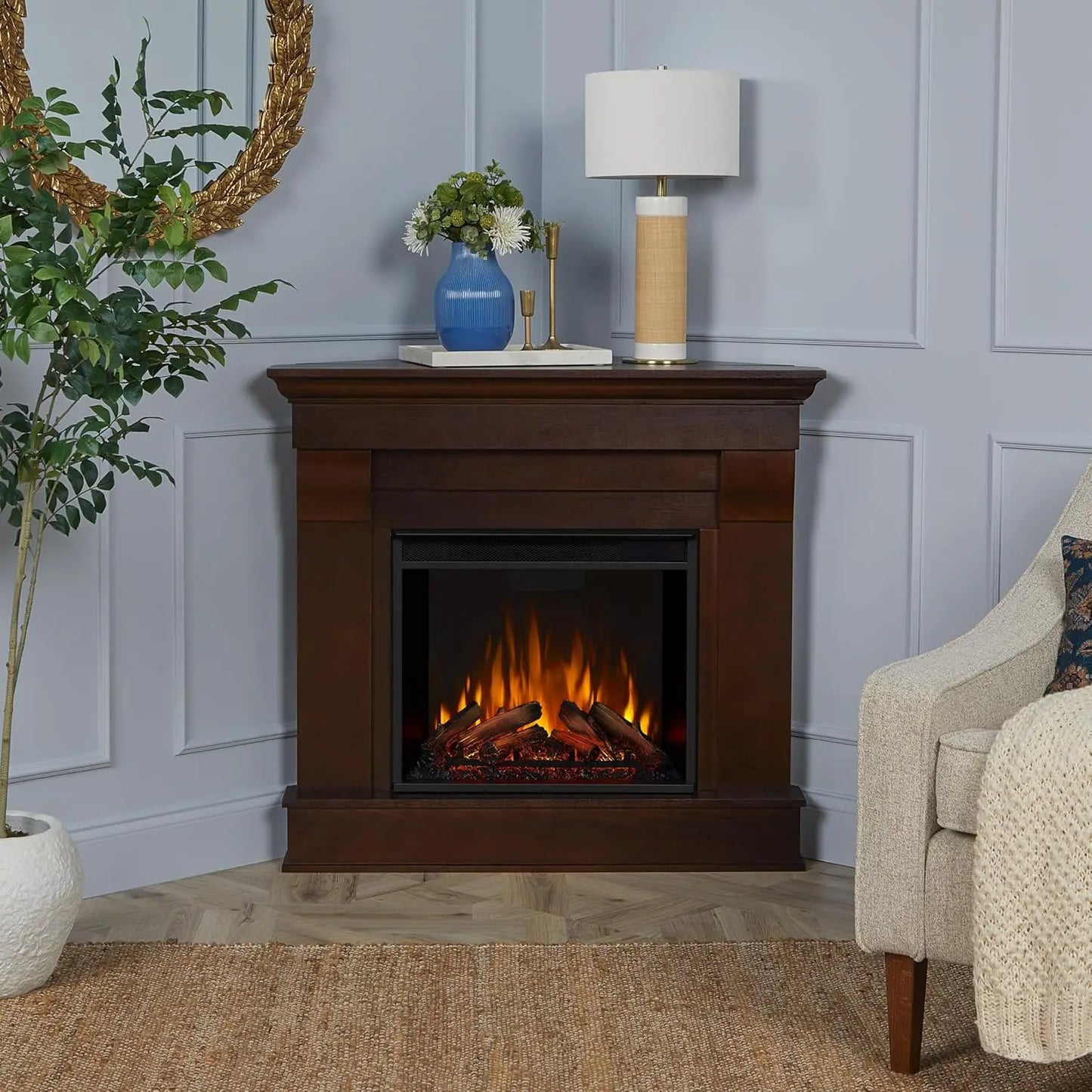 Chateau Corner Electric Fireplace With Mantel And Replaceable Insert