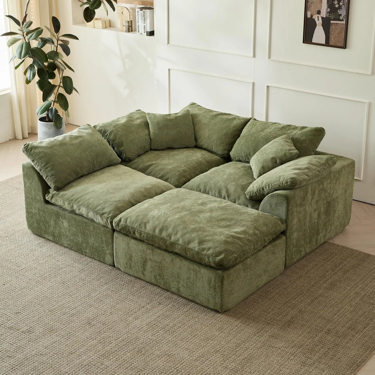 Yeflixvrau Cloud Modern L-Shaped Modular Sofa With Ottoman