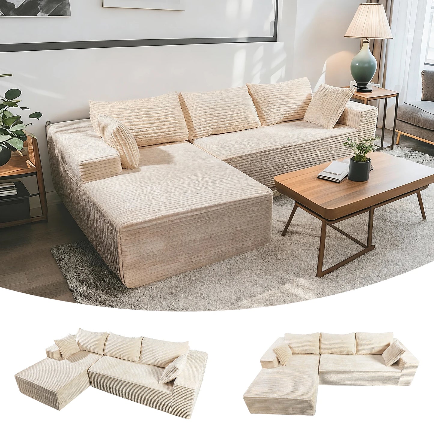 Cloud Like Corduroy Sectional Sofa With Built In Storage