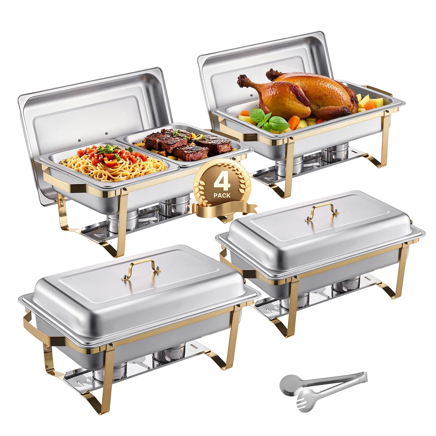 Chaters Buffet SucceBuy 8 Qt 4 Pack Chafing Dish Buffet Set Stainless Steel Chafer wi ...