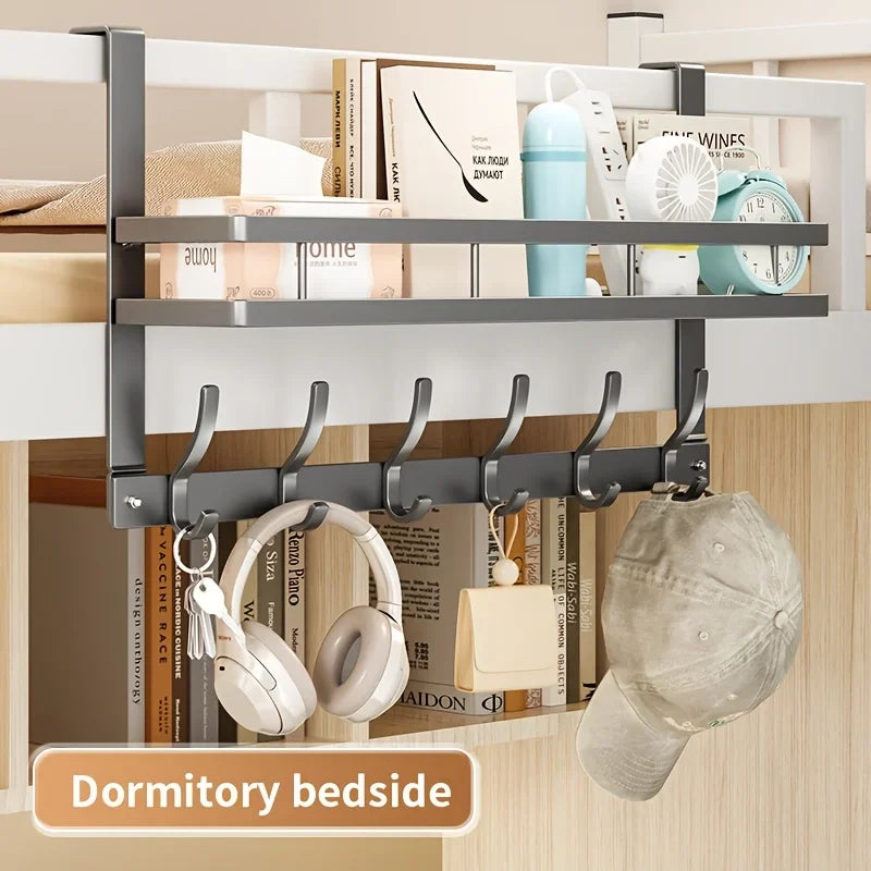 Aluminum Over-The-Door Storage Rack With 6 Hooks And Basket