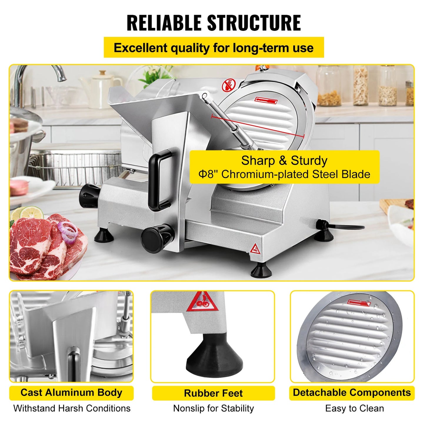SucceBuy Meat Slicer Carbon Steel Electric Deli Slicer