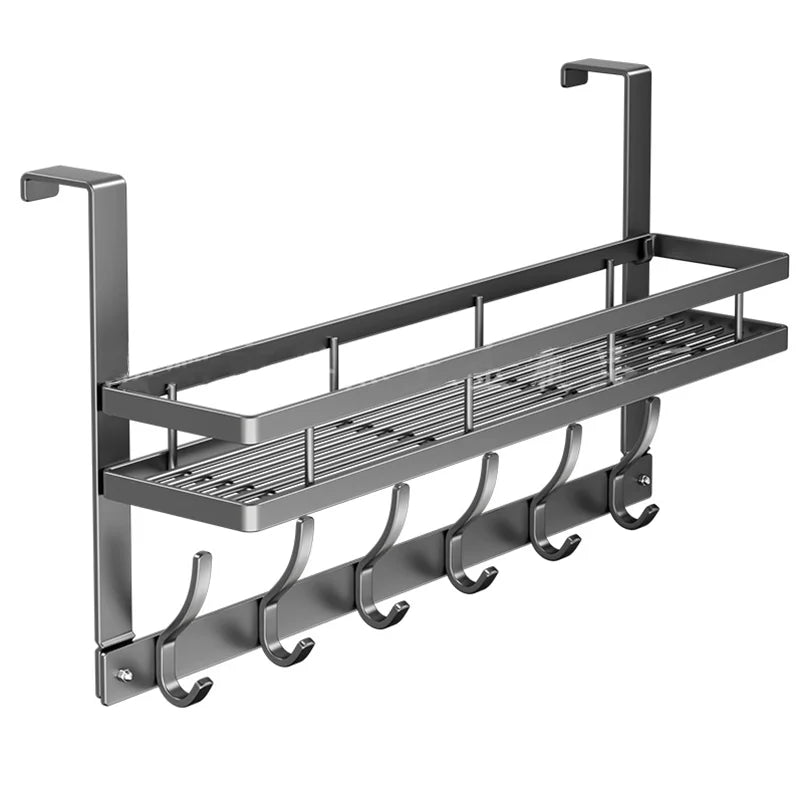 Aluminum Over-The-Door Storage Rack With 6 Hooks And Basket