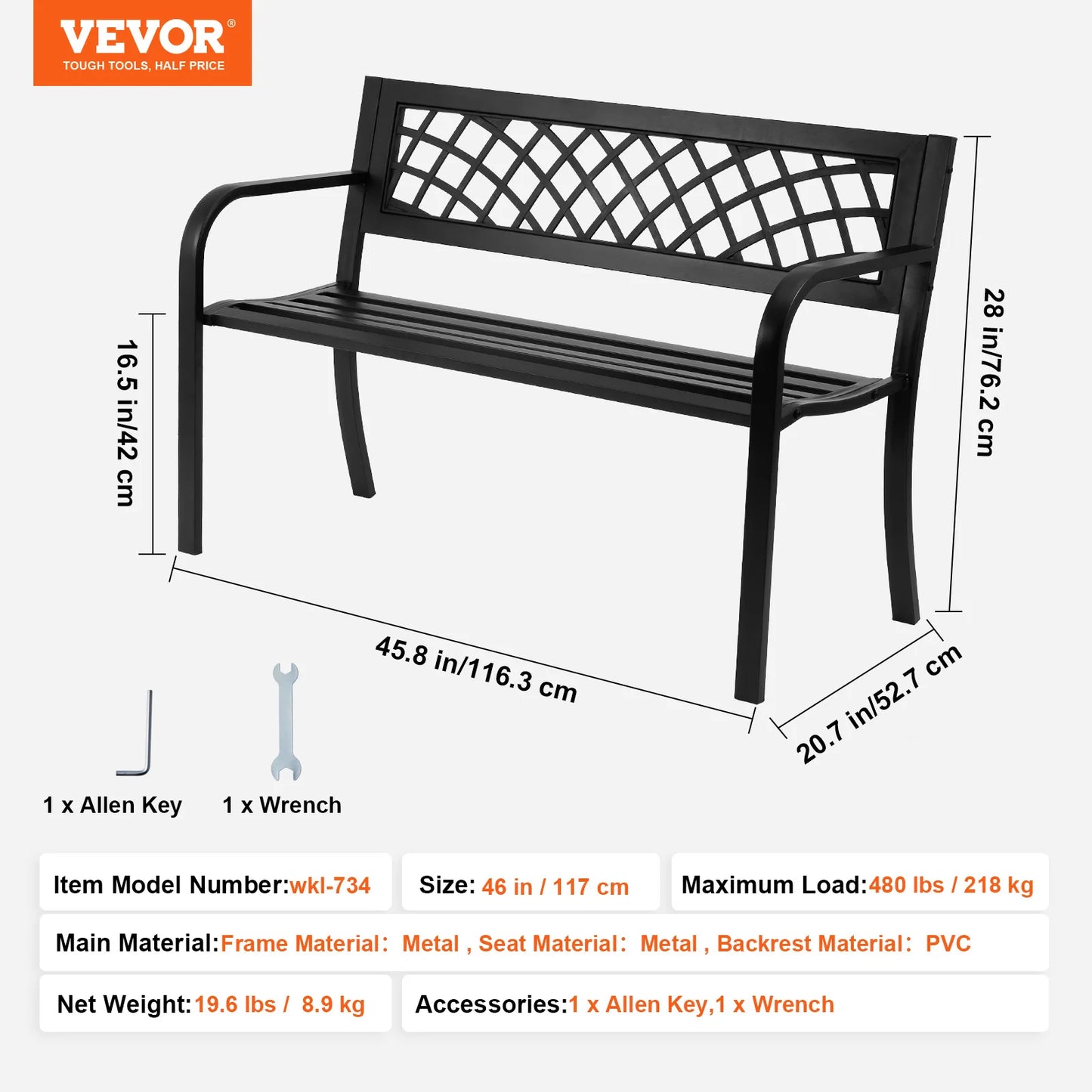 SucceBuy Outdoor Garden Bench Wood And Metal Park Bench