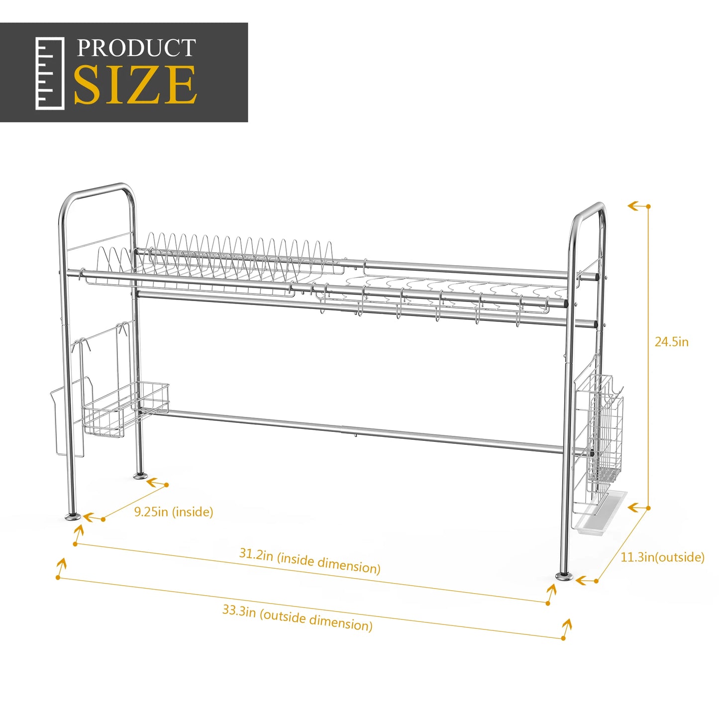 Two Tier Dish Drying Rack Stainless Steel For Countertop