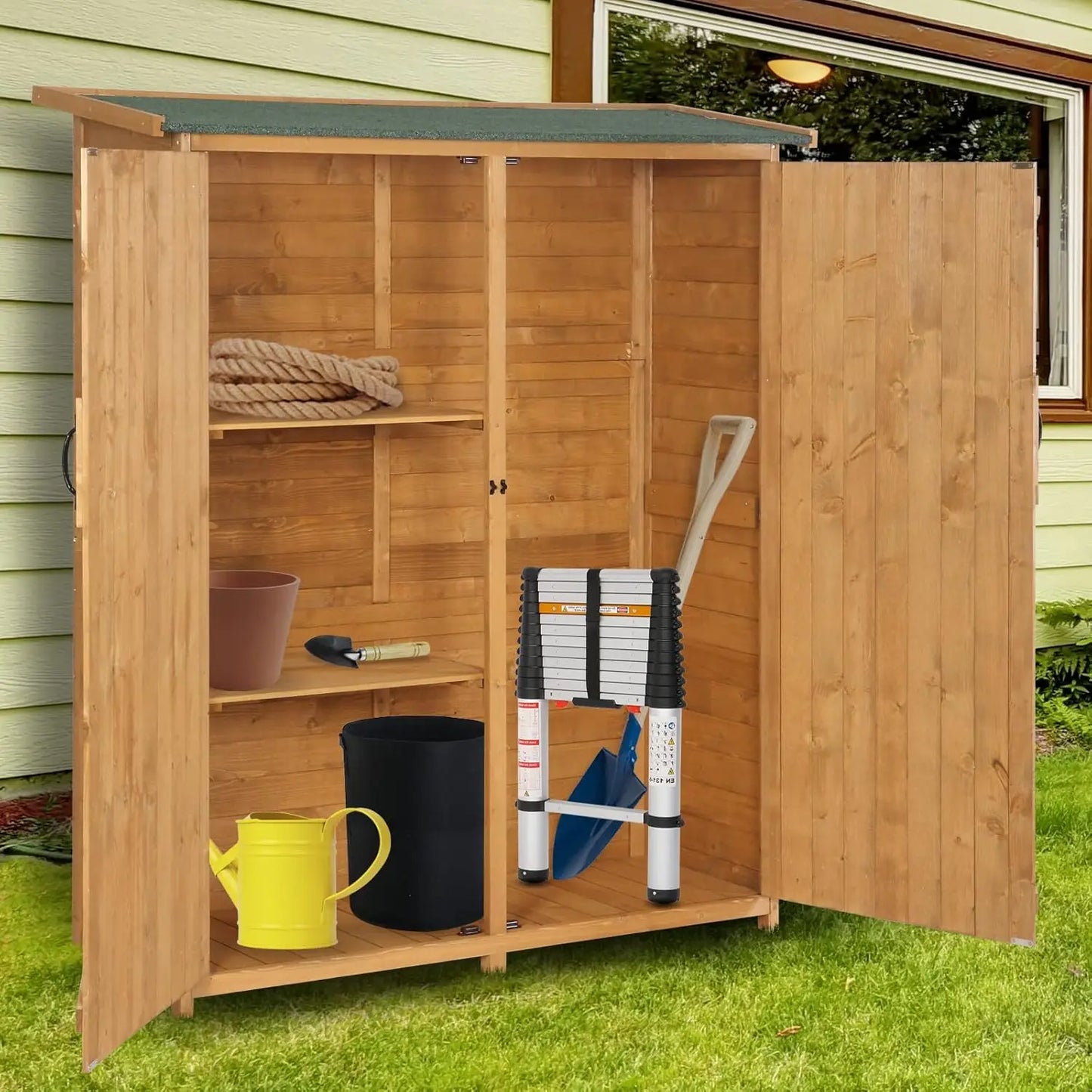 Upgraded Outdoor Wooden Storage Shed, Extra Large Garden Shed Outside Tool Cabinet with 2 Safety Latches, Customized