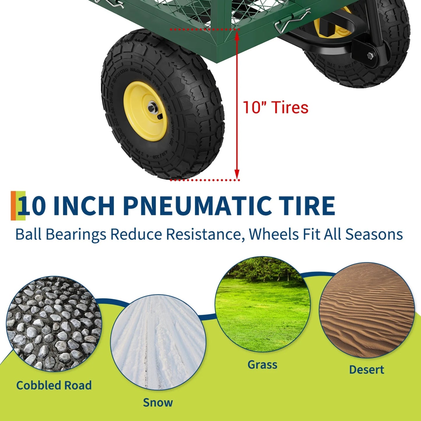 Heavy Duty 900 lbs Capacity Garden Cart Utility Wagon,10" Pneumatic Tires,Removable Sides & Adjustable Handle,for Camping,Patio