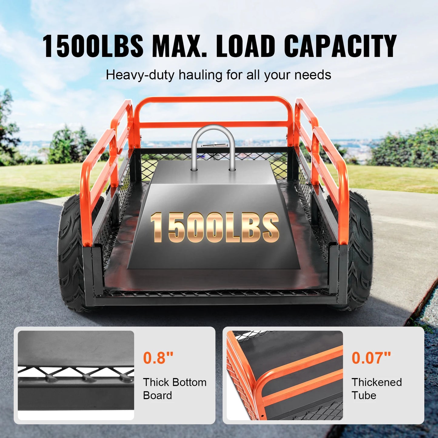 SucceBuy Heavy Duty Steel ATV Dump Trailer Tow Behind Dump Cart Garden Trailer with Removable Sides and Tires for Mowers Tractor