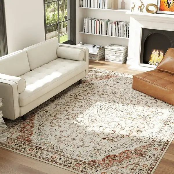 HOMCOM Floral Non Slip Machine Washable Area Rug Living Room